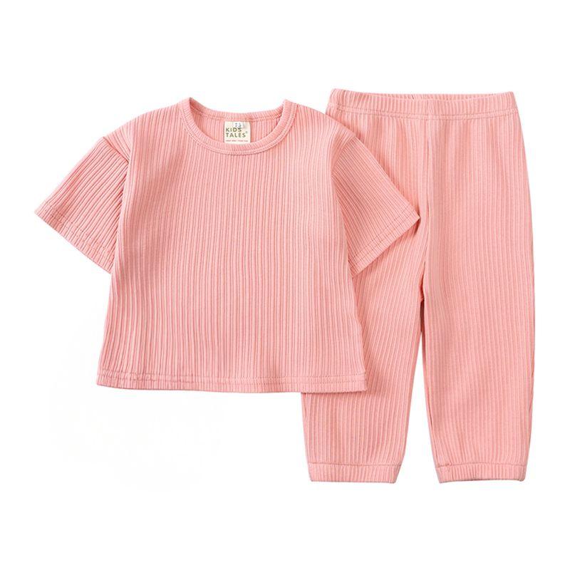 

1-13 Years Kids Ribbed Structure T-shirt and Pants Set Casual Loungewear 110