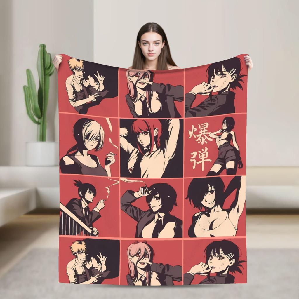 Denji brutal anime Blanket Chainsaws Mans Travel Flannel Throw Blanket For Outdoor Soft Quality Bedspread Birthday Present