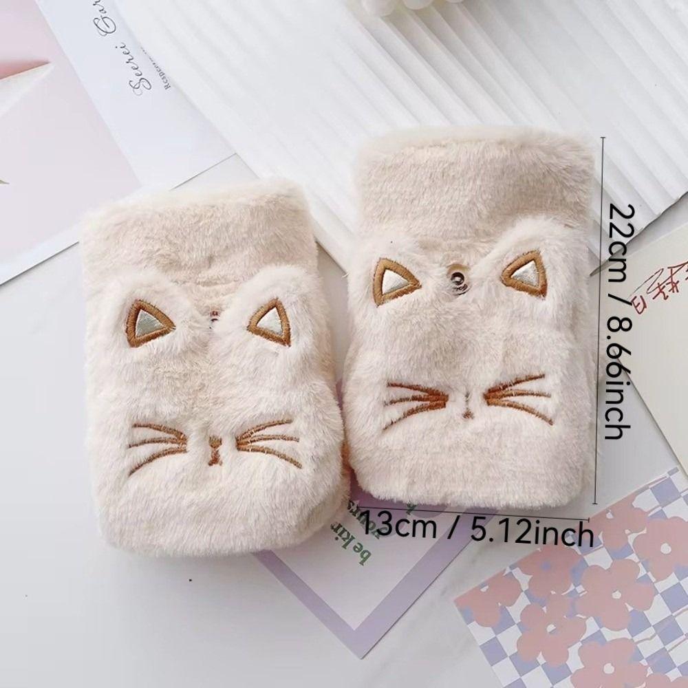 Ciepłe pluszowe mitenki dla kota, wiatroodporne rękawiczki z ekranem dotykowym, urocze rękawiczki bez palców, zima