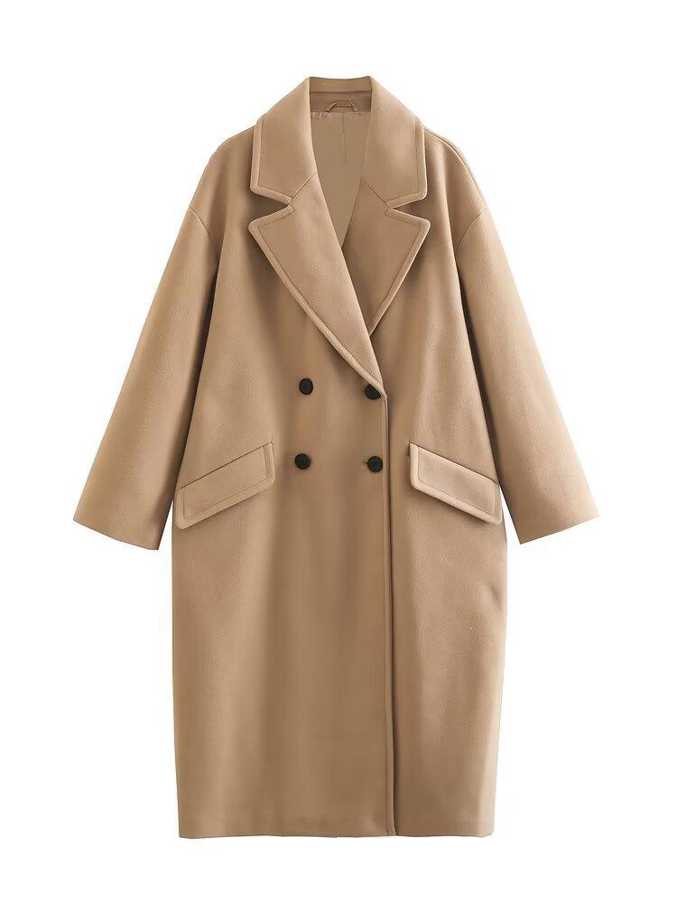 Gabardina larga de lana con botones y doble botonadura, versátil, informal, para otoño e invierno, nueva moda para mujer
