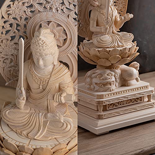 Seated Manjusri Bodhisattva Wooden Statue, 22.5cm (cypress Wood) - Guardian Deity of the Chinese Zodiac, for Those Born In the Year of the Rabbit