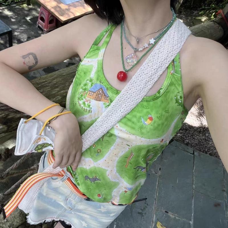 Cute Tomato Collarbone Necklace for Dopamine Sweet Cool Tomato Pendant Choker Multilayer Beaded Necklace Jewelry Gift