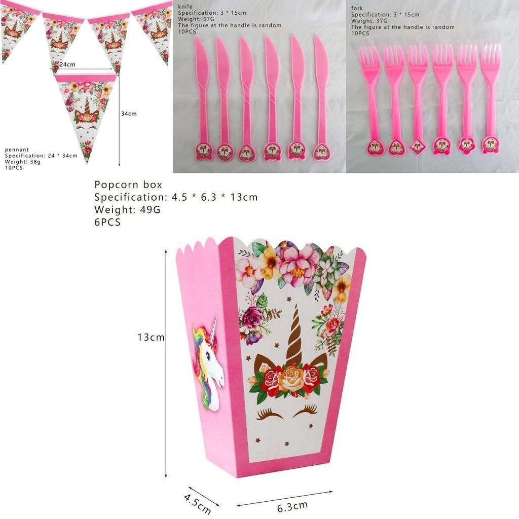 Wreath Unicorn Kids Birthday Party Supplies Colorful Tableware Plates Cup And Forks