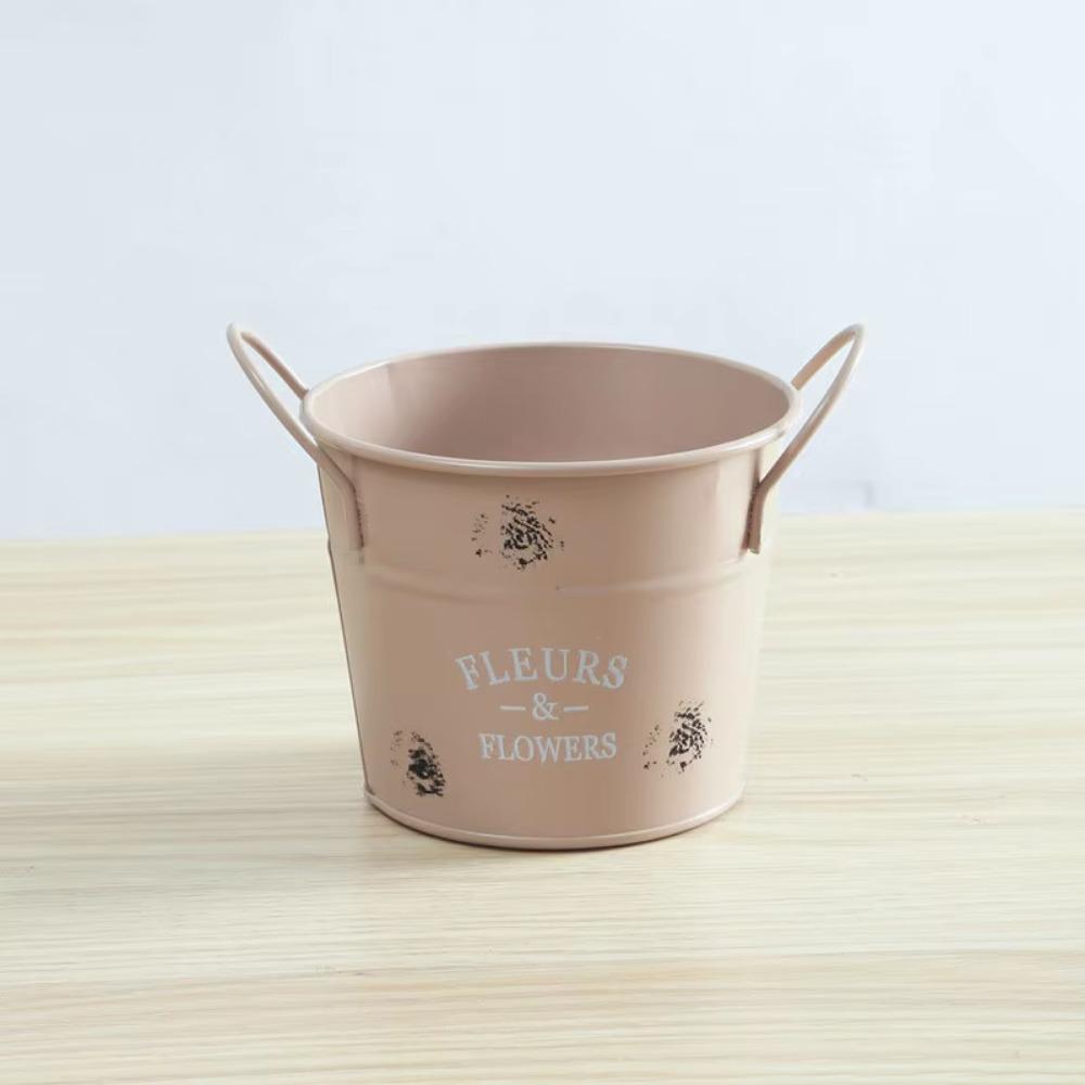 Corrosion-resistant Round Flower Pot Handicraft Flower Bucket Ornament Iron Planter Pot  Desktop