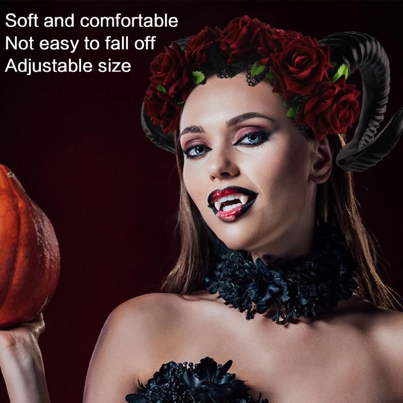 Gothic Lace Witch Costume Hair Hoop Gothic Dark Lace Horn Hair Styling for Live Show Headband Carnivals