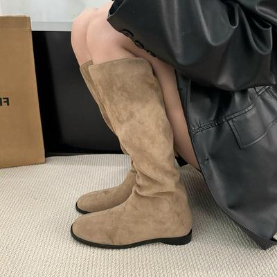 Soft Leather British Style 2025 Knight Boots Square Head Thick Low Heel Autumn and Winter Thin Boots But Knee Versatile Fashion Single Boots