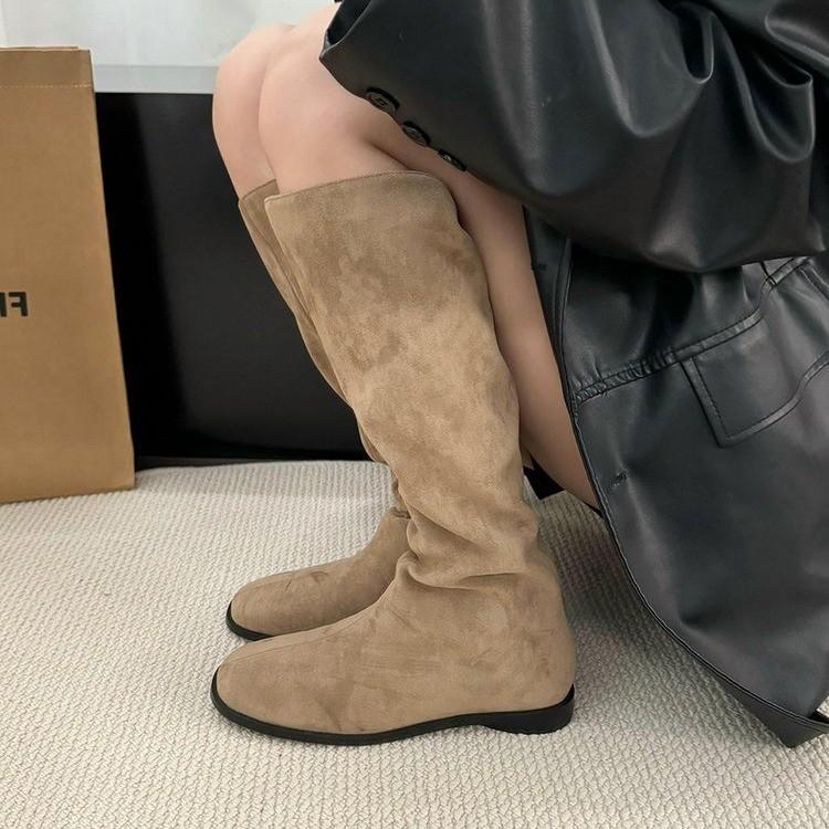 Soft Leather British Style 2025 Knight Boots Square Head Thick Low Heel Autumn and Winter Thin Boots But Knee Versatile Fashion Single Boots