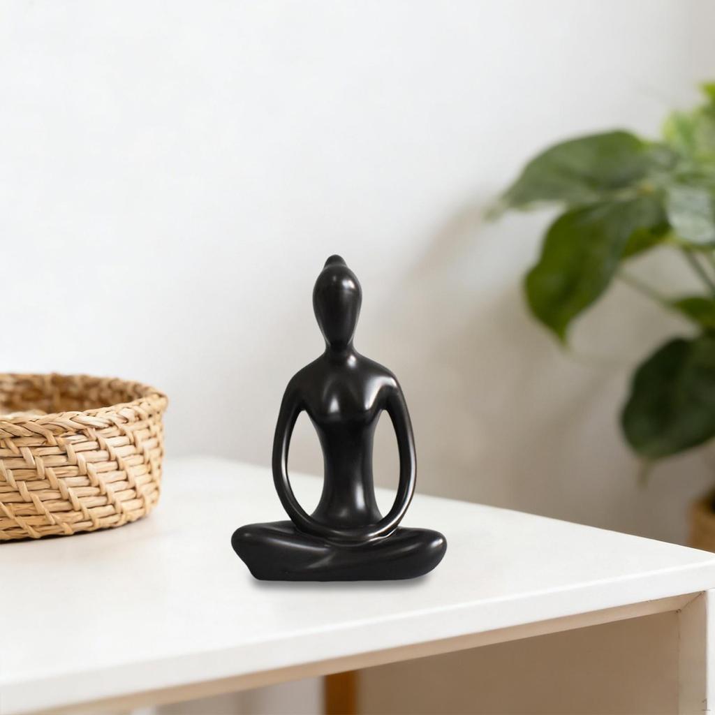 Ceramic Statue Art Sculpture Decor Small Figurine Meditation for Cabinet Desktop Shelf