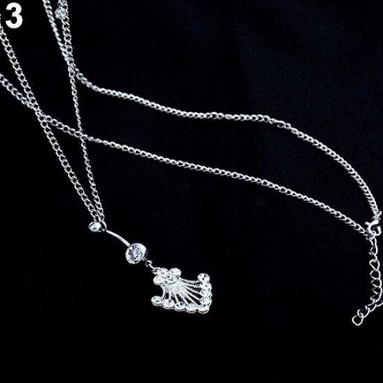 Women's Rhinestone Navel Ring Belly Button Bar Waist Chain Body Piercing