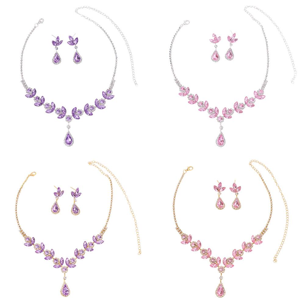 Rhinestone Earrings Shining Necklace Bridal Crystal Jewelry Set Women