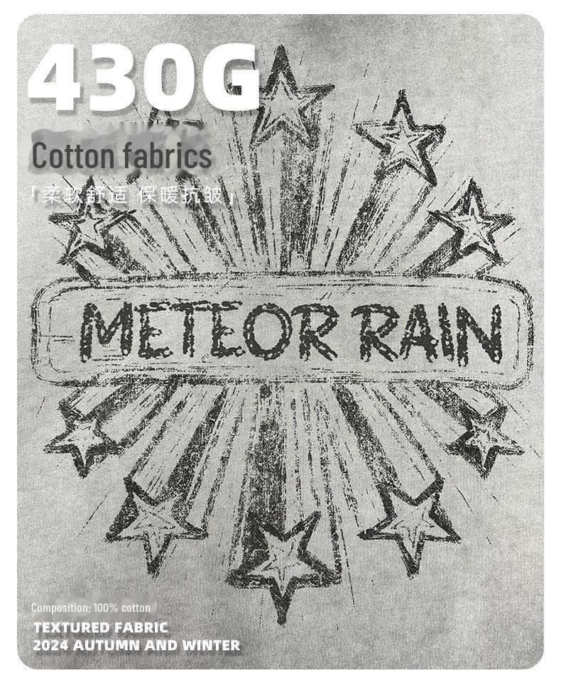 2024 Autumn 430G Heavy Reverse Bottom Stir-fried Color Wash Old White Ink Direct Inkjet Printed Round Neck Sweatshirt