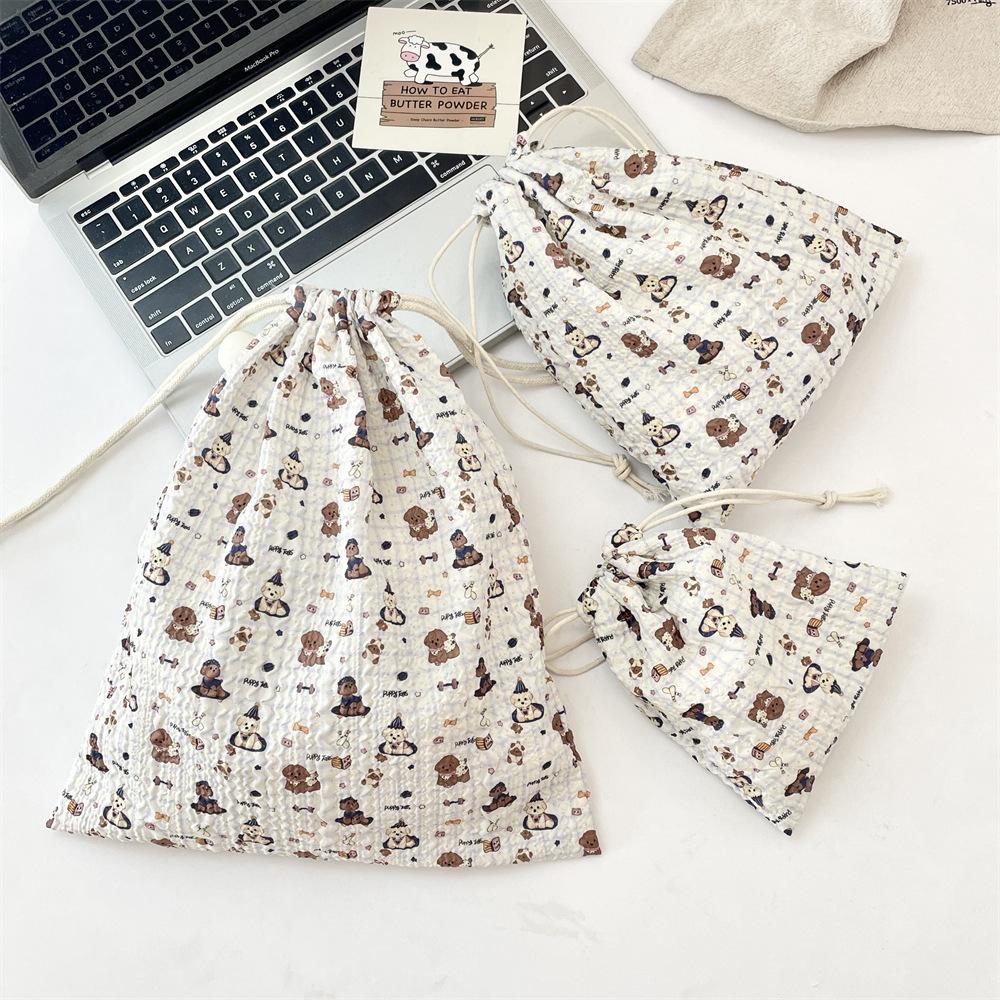 Embossed Cartoon Drawstring Bag - Dustproof Portable Cloth Organizer for Cosmetics