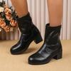 Women's high-heeled short boots autumn and winter new large-size round head foot thick-heeled women's leather boots