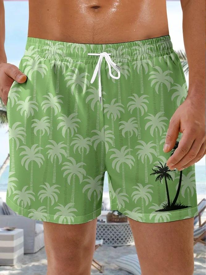 Summer Beach New Coconut Tree Drawstring Printed Seaside Beach Casual Men'S And Young Men'S Shorts