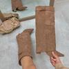 Bottes à talon bloc pointues pour femmes grande taille avec boucle métallique – Mi-longues, Mollets larges