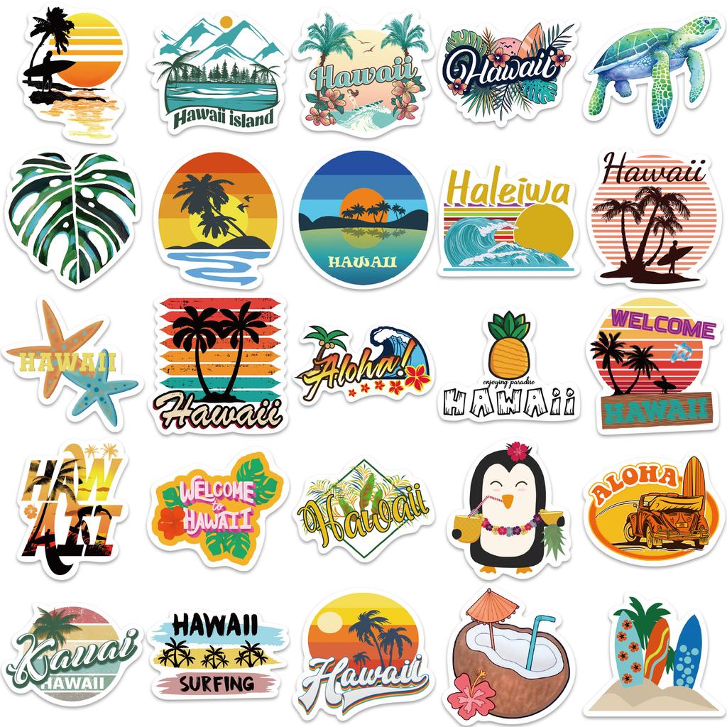 50 Hawaiian Summer Style Graffiti Stickers Decorative Guitar Notes Suitcase DIY Waterproof