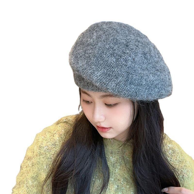 Women's Hat Knitted Autumn Winter Painter's Warm Plush Hat Wool Beret
