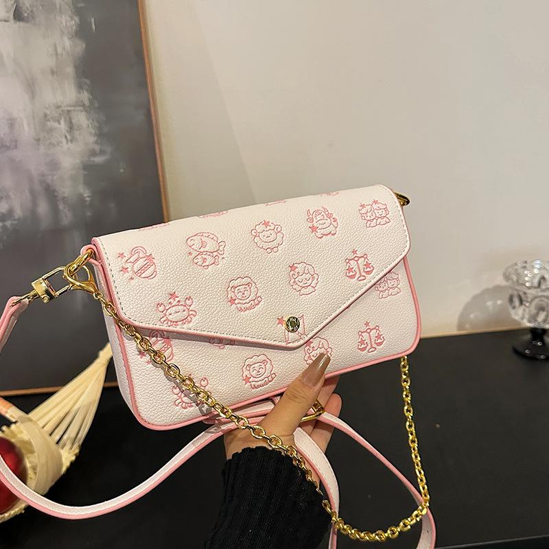 New Light Luxury Women's Bag Fashion Shoulder Messenger Bag Chain Printed Small Bag Retro Simple Small Square Bag Tide