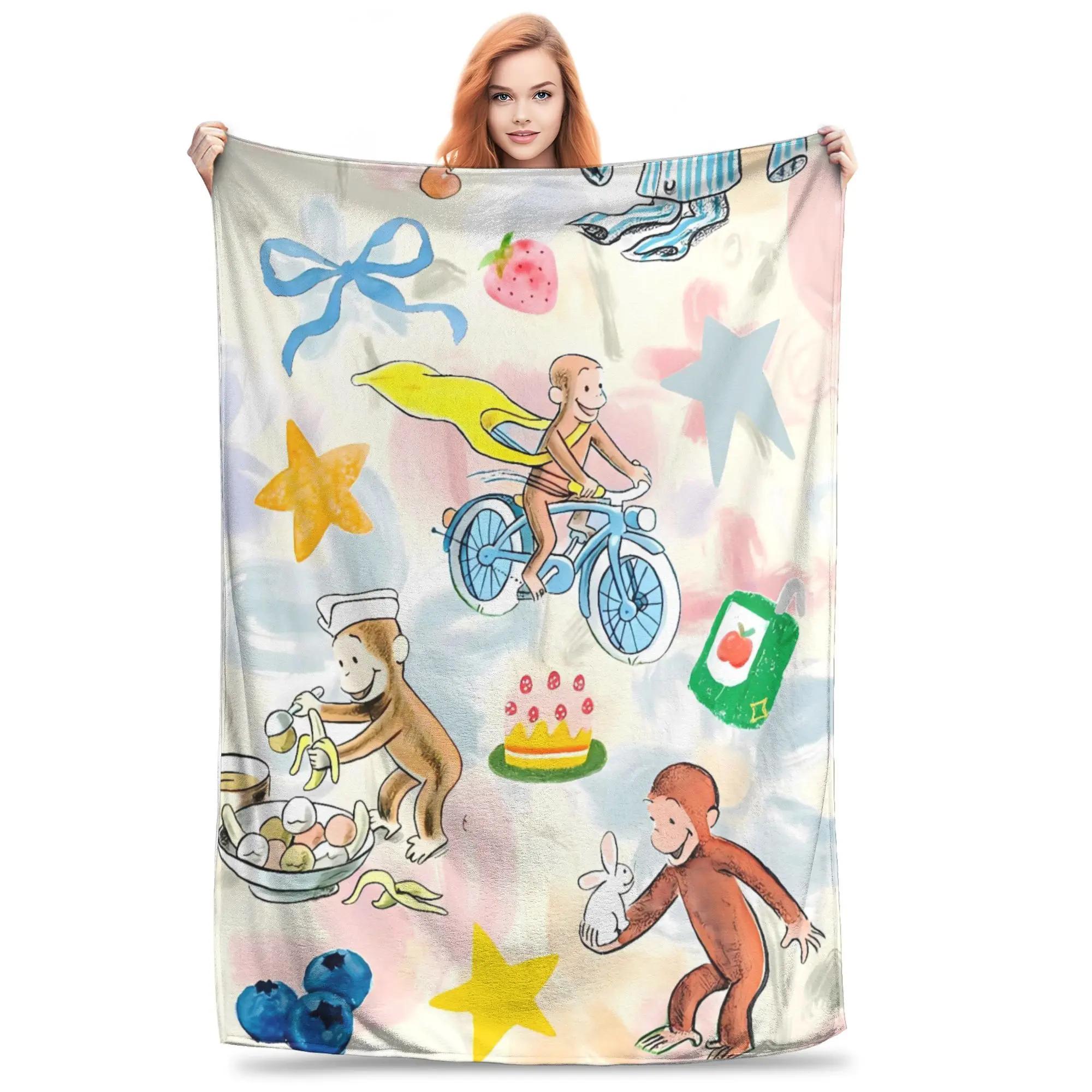 

CCurious George Blanket Soft Fluffy Plush Throw Blanket For Couch Chair Sofa Bed Picnic Flannel Bedspread Bed Cover 75x100cm