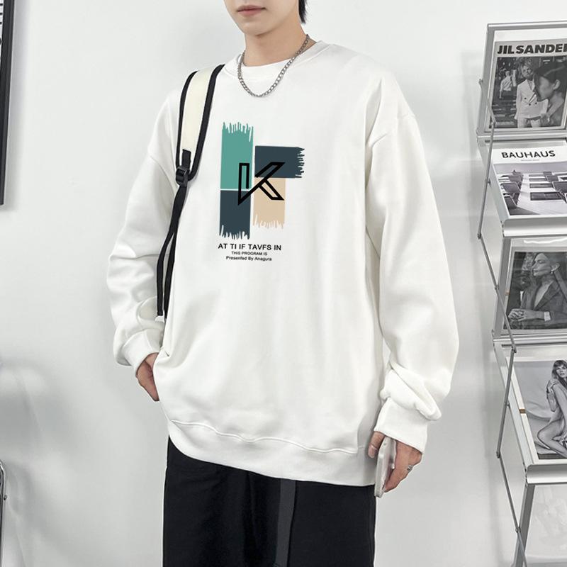 Spring and Autumn Men's Clothing Fleece Thickened Crew Neck Sweater Men's Long Sleeve T-Shirt Autumn and Winter Hong Kong Style 2025 New