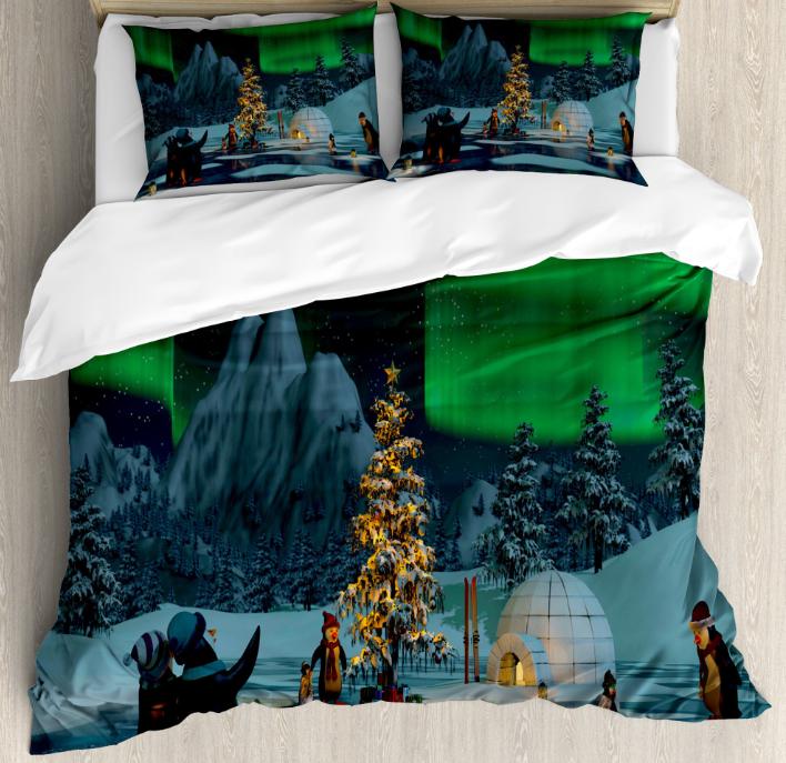 Frozen Lake Duvet Cover Sets for Teens Queen Lightweight Quilt Cover with 2 Pillowcase Winter Themed Bedding Sets No Comforter