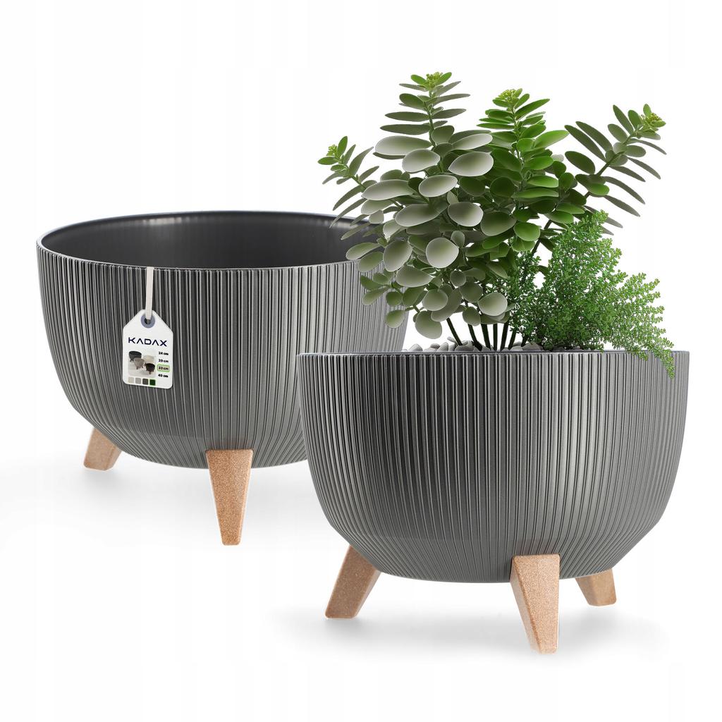KADAX Blumentopf Übertopf mit Füßen Einsatz Pflanzgefäß 24cm Beige Schale Rund