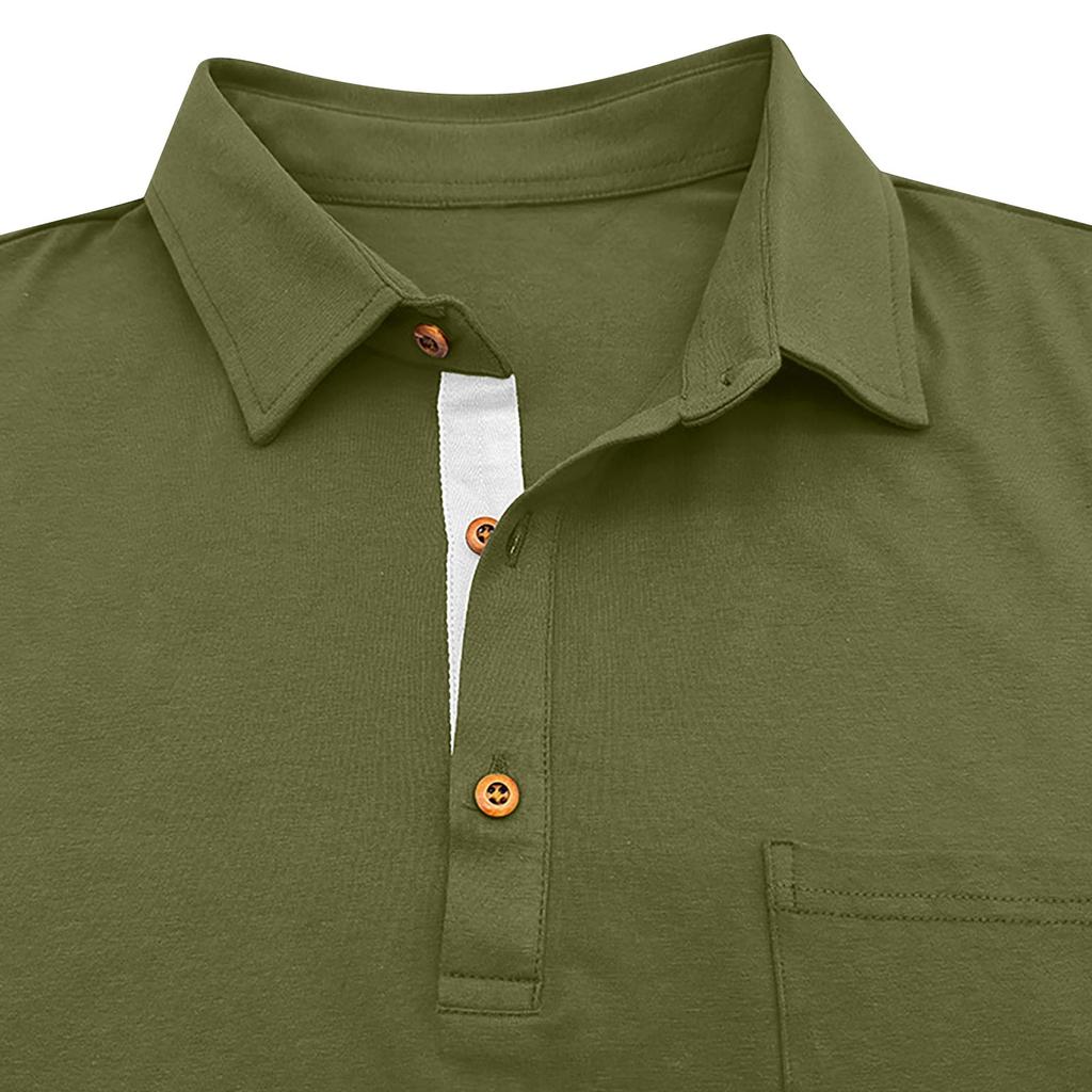 Men's Spring And Autumn Solid Color T-shirt Lapel 3 Button Open Placket Button Long Sleeved Top