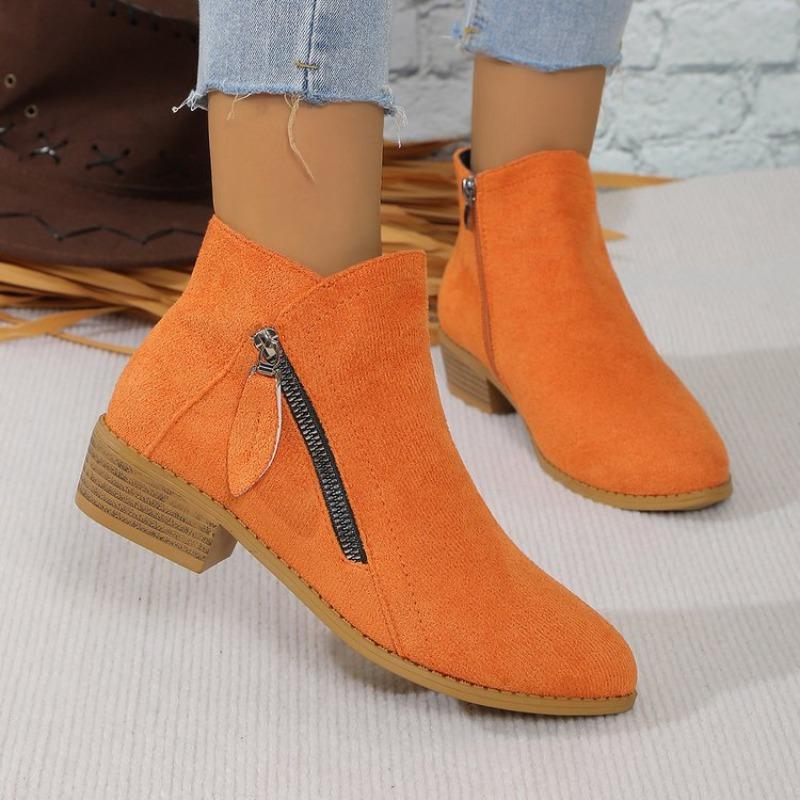 Women's Shoes New Thick Heel Large Size Women's Boots Suede Martin Boots Low Heel Side Zipper Short Boots Women