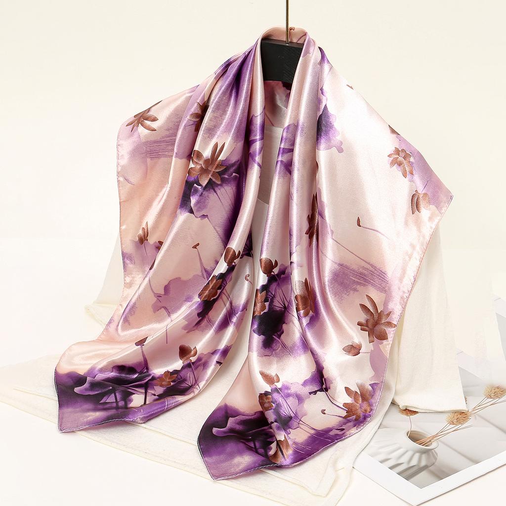 Luxury Floral Print Square Scarf Women Soft Satin Kerchief Hairband Neckerchief Head Hijab Lady Headband Foulard Bag Ribbon
