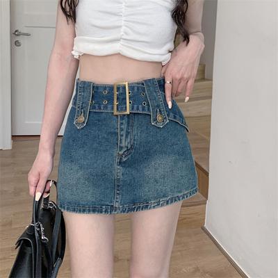 Jeugdige en afslankende korte rok Hoge taille Veelzijdig design A-lijn Kokerrok Half vintage broek Rok Dames Zomermode Denim korte rok