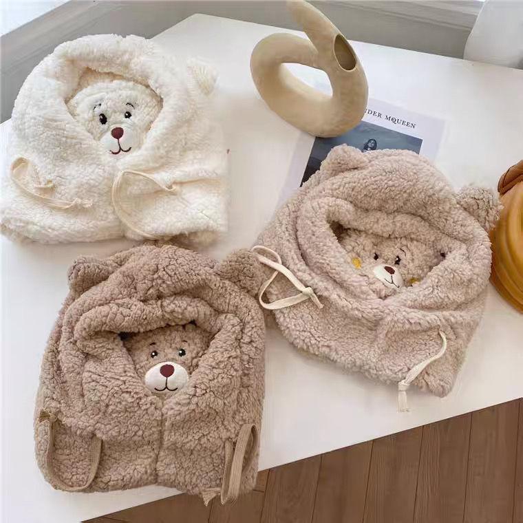  "Children's Winter Warm Hat with Integrated Mask and Neck Protector, Fleece-Lined Parent-Child Style, Windproof"