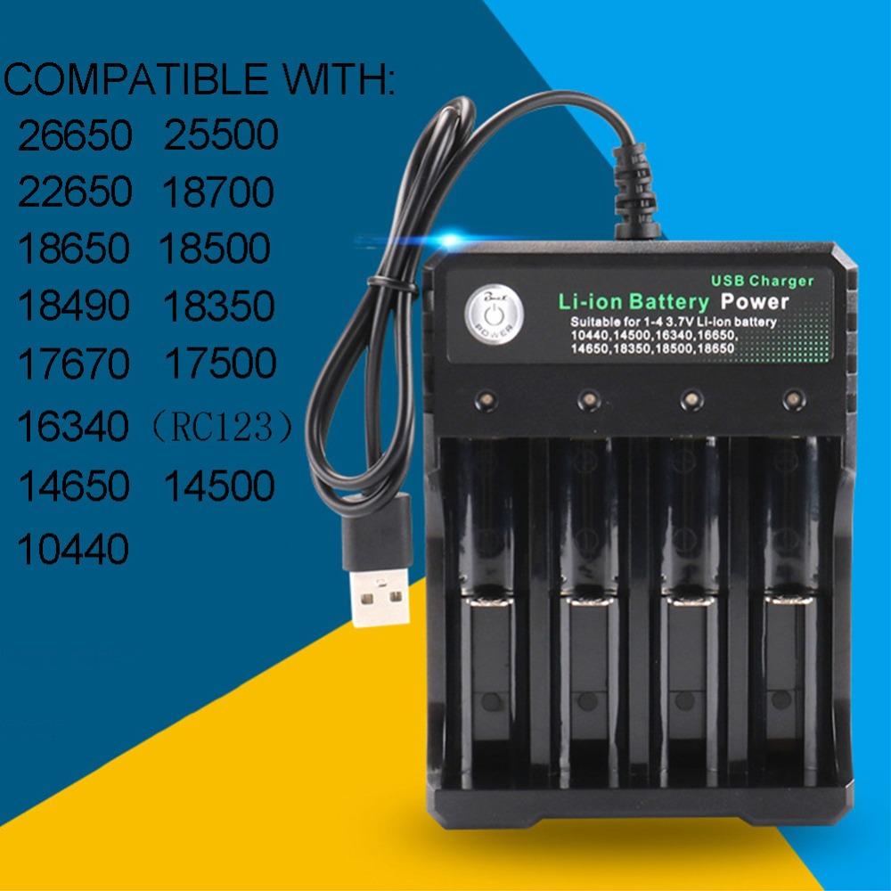 4 Slot 18650 Charger 3.7V Li-ion Battery USB Independent Charging 2X 3X 4X Portable Electronic 16340 14500 26650 Battery Charger