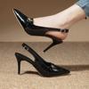 Fashion 2024  High-heeled Shoes Buckle Shallow Pointed Toe Stiletto Heels with Back Strap Slip-on Sandals Sexy Shiny Leather Shoes