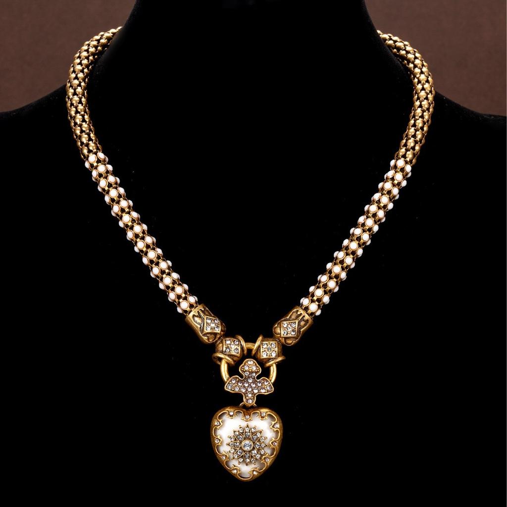 Court style medieval vintage enamel love necklace retro temperament sweater chain diamond-encrusted medieval love necklace