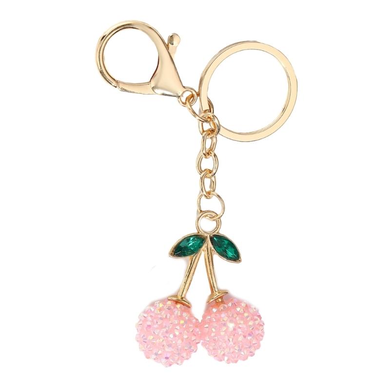 Cherry Shaped Keychain with Rhinestones Versatile Charm for Keys and Bags Fruit Shaped Keyring Pendant Purse Decoration