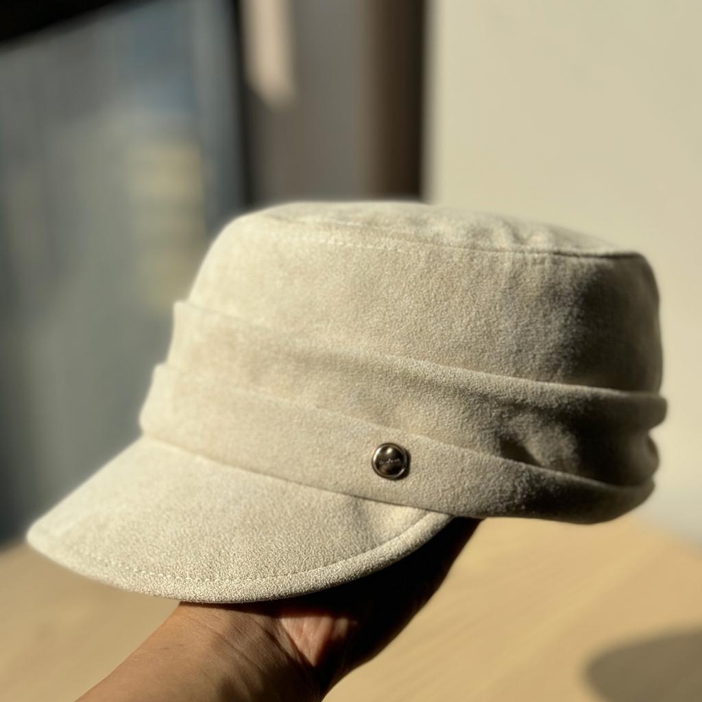 Korean-style suede vintage brown beret for women, autumn and winter suede flat-top equestrian cap, newsboy cap