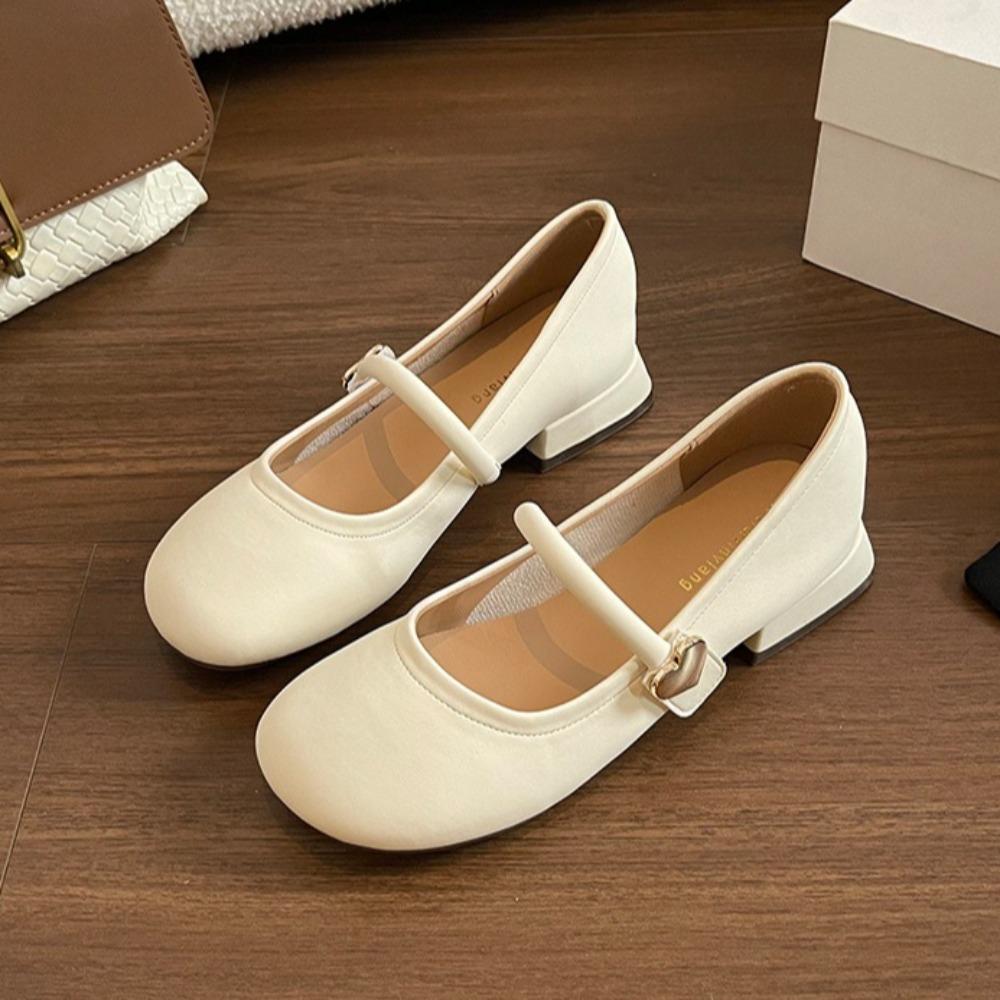 Mary Jane Shoes Shallow Single Shoes Women's Thick Heel Soft Sole Temperament with Skirt French Women's Shoes