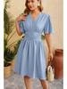 2024 Spring/Summer Women's V-Neck Waist-Cinching Flared Sleeve Dress