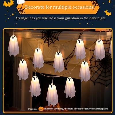 10 Stück Halloween Geister Lichterkette mit 8 Lichtmodi Gruselige Geister Lichterkette für Party Spukhaus Kamin Veranda