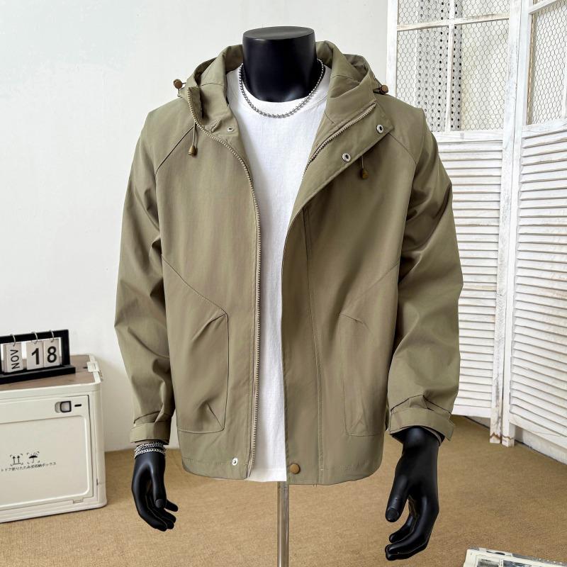 Men's Windproof Hooded Jacket - Spring/Autumn Casual Loose Fit in Solid Colors