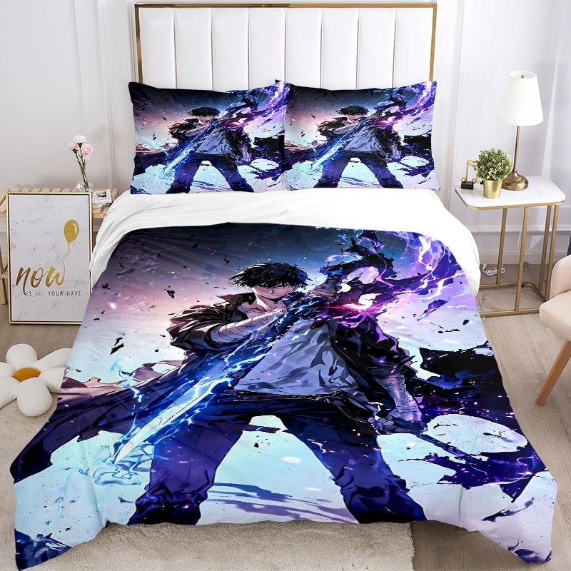 Set Biancheria da Letto 3 Pezzi Solo Leveling-Completo Universale a Tre Pezzi per Camera da Letto, Camera degli Ospiti, Soggiorno, Arredamento Hotel-Regalo Perfetto per Fan, Trav