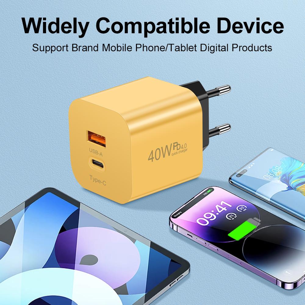 40W USB C Charger PD Quick Charge Dual Port Type C Fast Charging USB QC 3.0 Charger Adapter for IPhone 16 15 Xiaomi Samsung Macbook