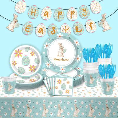 Easter Bunny Egg Theme Party Set Holiday Disposable Paper Plate Paper Cup Paper Towel Tableware Decoration