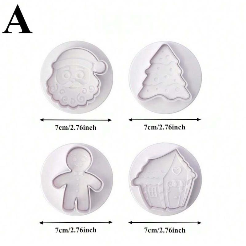 Christmas 3D Cookie Cake Plunger Cutter Santa Claus Snowman Elk Cookie Stamp for Biscuits Fondant Sugarcraft Decor Baking Tools