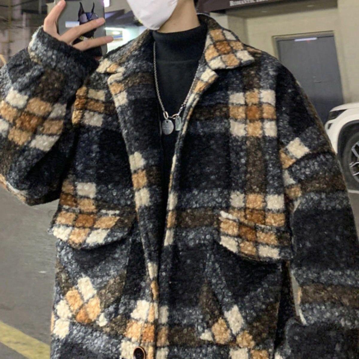 

Men s Oversized Thick Woolen Coat - Plush & Warm Loose Jacket 3XL [Fits 77.5-95 kg]