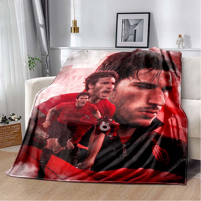 AC Milan Football Club Half Black Red Split ACM 1899 Logo Flannel Blanket Soft Warm Lightweight Sports Fan Washable Throw Blanket Bedroom Sofa Decor