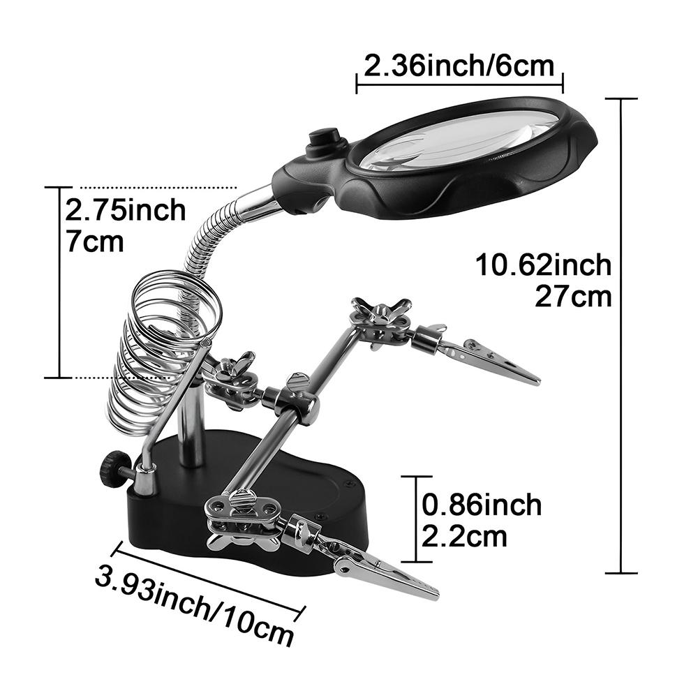 LED Light Helping Hands Soldering Magnifier Station Professional 3.5X 12X Magnifying Glass Stand with Alligator Clips for Solder