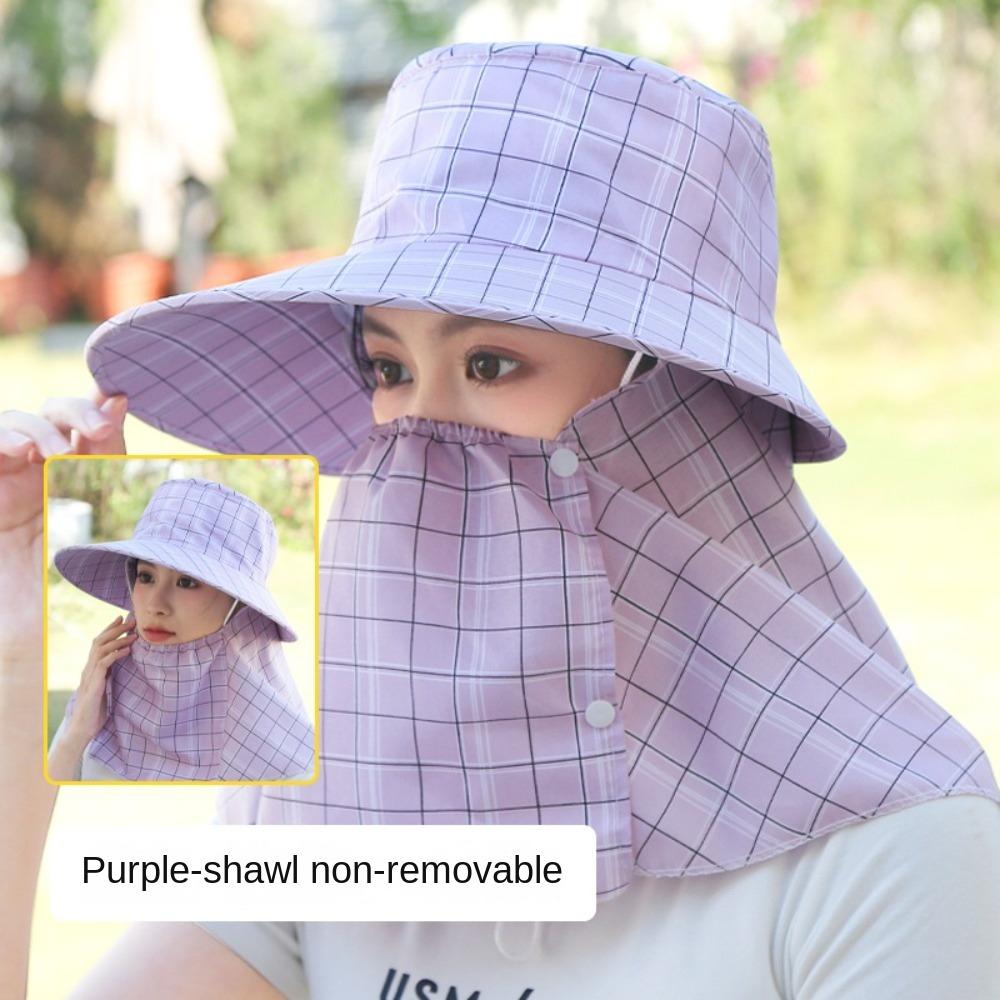 Wide Brim Agricultural Work Hat UV Protection Shawl Mask Women's Ponytail Hat  Outdoor Sports