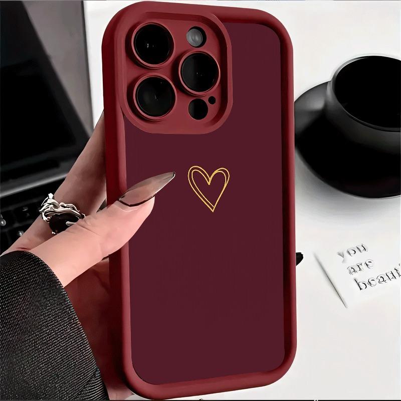 

Чехол для телефона с узором из золотых сердец на бордовом фоне Для iPhone 17 16 15 Pro Max 14 13 12 11 XS X XR 7 8 Plus 16E 17 Air Cover iPhone SE (2020)