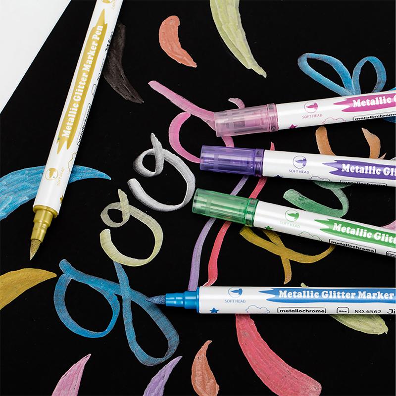 

10Pcs Metallic Glitter Double Tip Marker Pens With Brush And Fine Nibs For Album Diy Black Cards Scrapbooking Craft Supplies